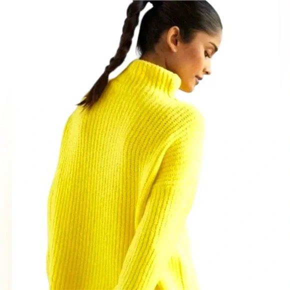 Anthropology lemon yellow funnel neck knit sweater size medium - Picture 4 of 10